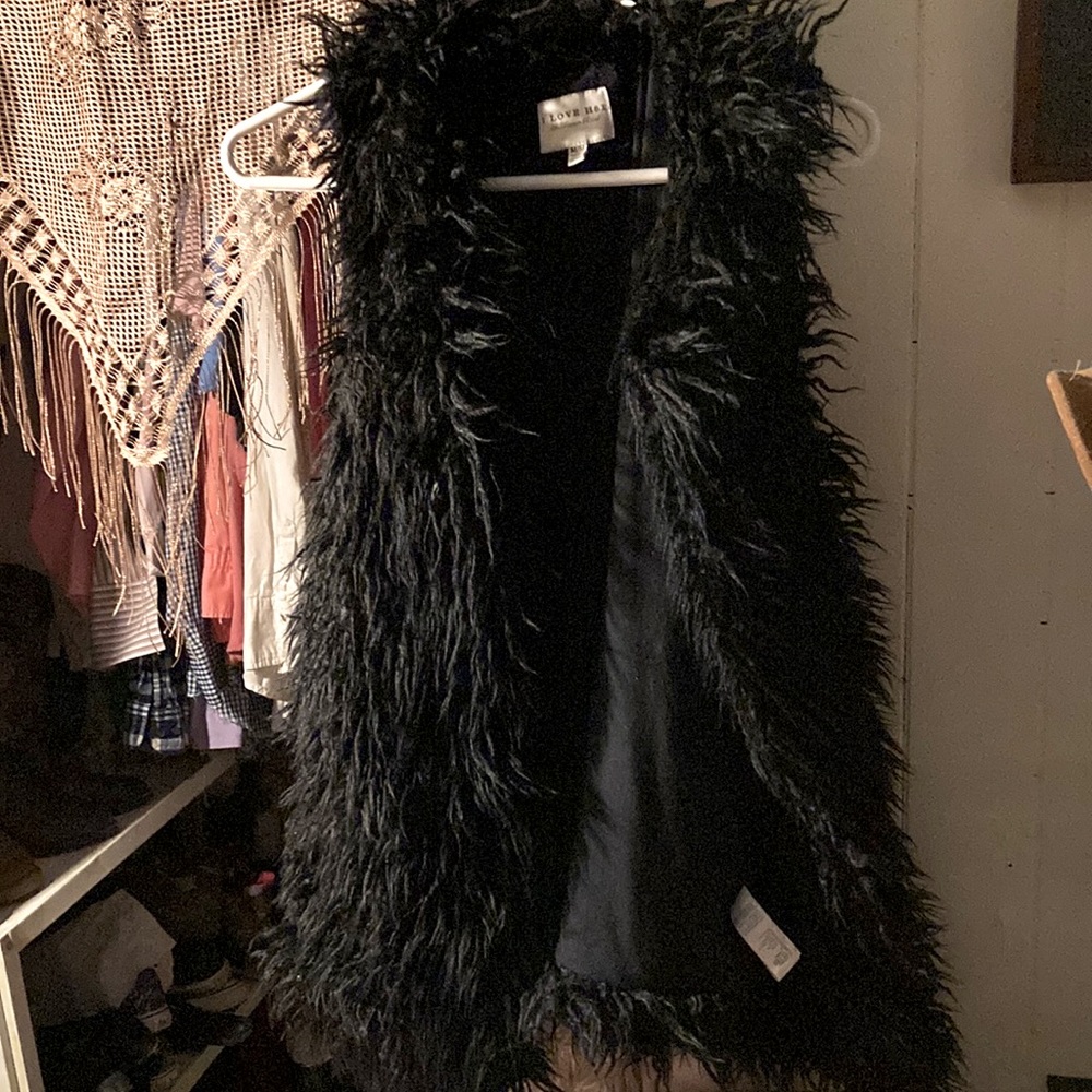 “I Love H81” faux fur vest